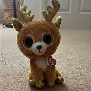 Ty Beanie Boos Sparkly Gold and Brown Reindeer Plush